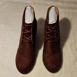 J.Adams Shoes Roxy Dark Burgundy Suede Ankle Bootie Lace Up Round Toe Women 9.5